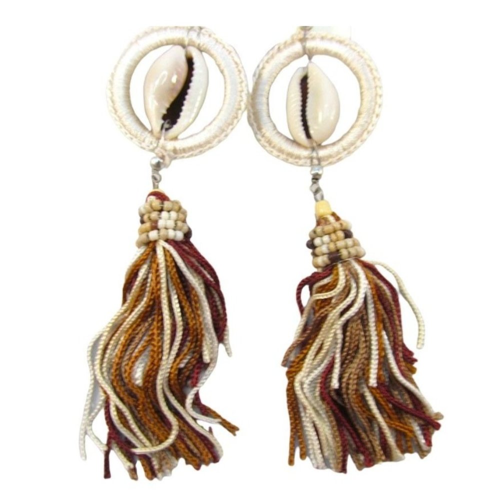 Cowrie Shell Tassel Pierced Earrings Mia Collection - NWT